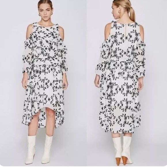 NWT Joie Alpheus eyelet open shoulder silk dress - Picture 3 of 9